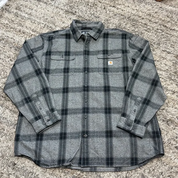 Carhartt Black and Gray Plaid Shirt heavy duty cotton sz XL TALL - Picture 3 of 9